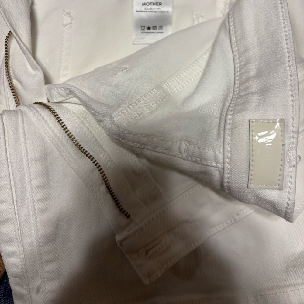 Women's Mother Wide-Leg White Jeans. Patch pocket undercover sneak. 27 x 32 - Picture 4 of 5